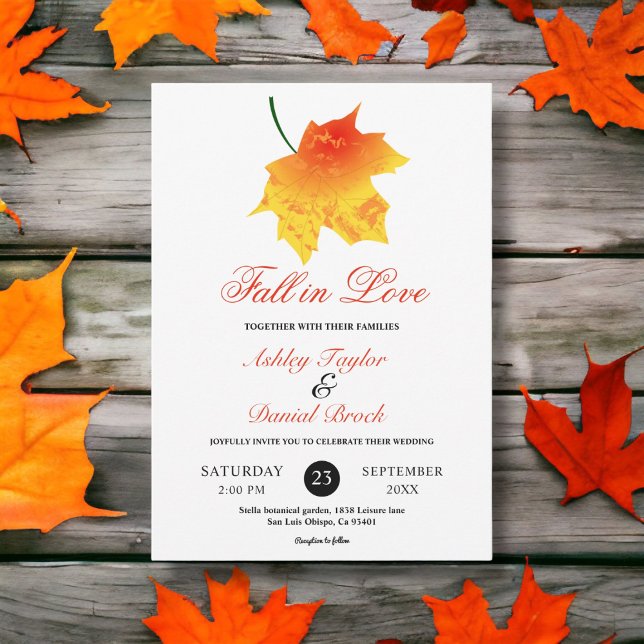 Elegant Watercolor Fall Leaves Boho Floral Wedding Invitation (Creator Uploaded)