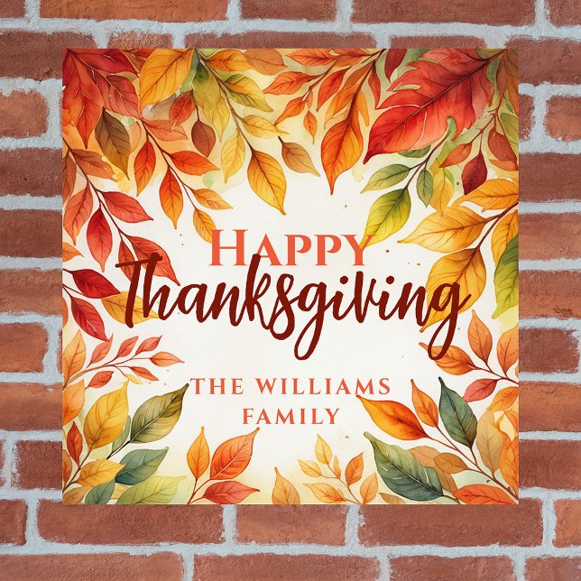 Elegant Watercolor Fall Leaves Border Thanksgiving Poster (Creator Uploaded)
