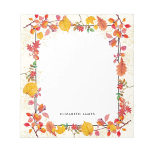 Elegant Watercolor Falling Leaves Autumn Custom Notepad
