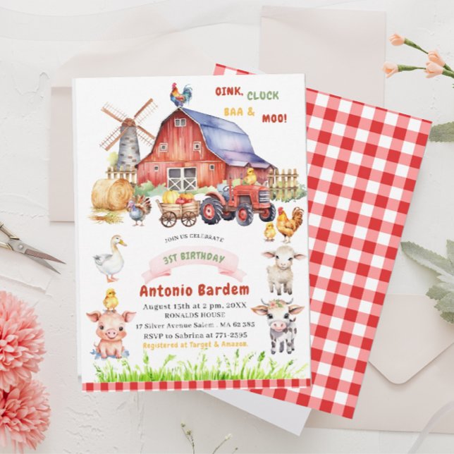 Elegant  Watercolor  Farm Baby  3st birthday Invitation (Creator Uploaded)