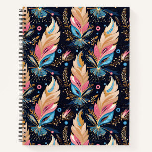 Elegant Watercolor Feathers Navy Blue Pink And Tea Notebook