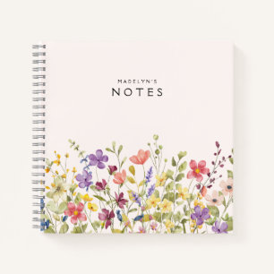 Elegant Watercolor Field Wildflowers Notebook