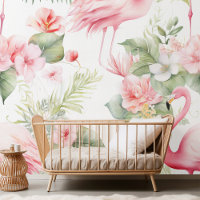 Elegant Watercolor Flamingo & Tropical Floral Patt