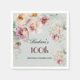 Elegant Watercolor Floral 100th Birthday Party  Napkin