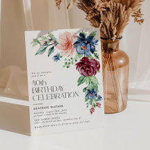 Elegant Watercolor Floral 40th Birthday