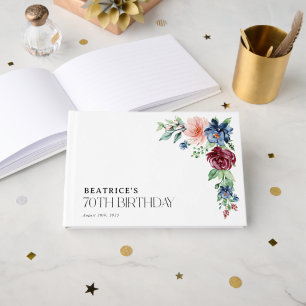 Elegant Watercolor Floral 70th Birthday Guest Book