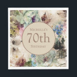 Elegant Watercolor Floral 70th Birthday   Napkin<br><div class="desc">Elegant 70th birthday party paper napkins designed with beautiful watercolor floral in shades of pink,  blue,  and brown,  and customised with your name and age. Text is fully customisable,  so these paper napkins can be designed for any age.</div>