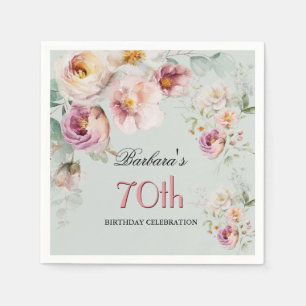 Elegant Watercolor Floral 70th Birthday Party  Napkin