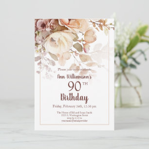 Elegant Watercolor Floral 90th Birthday Invitation