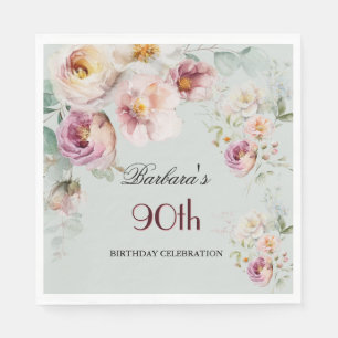 Elegant Watercolor Floral 90th Birthday Party  Napkin