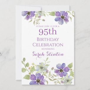 Elegant Watercolor Floral 95th Birthday Invitation