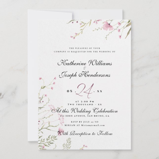 ELEGANT WATERCOLOR FLORAL ABSTRACT RSVP & WEDDING INVITATION (Front)