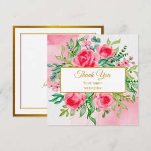 Elegant Watercolor Floral and Gold Thank You Card