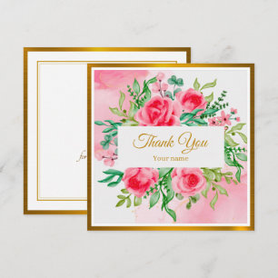 Elegant Watercolor Floral and Gold Thank You Card