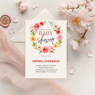 Elegant Watercolor Floral Baby Shower Invitation
