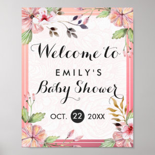 Elegant Watercolor Floral Baby Shower Welcome Sign