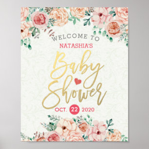 Elegant Watercolor Floral Baby Shower Welcome Sign