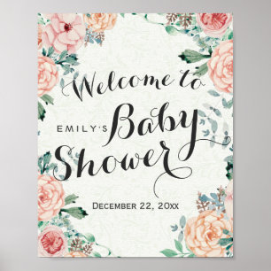 Elegant Watercolor Floral Baby Shower Welcome Sign