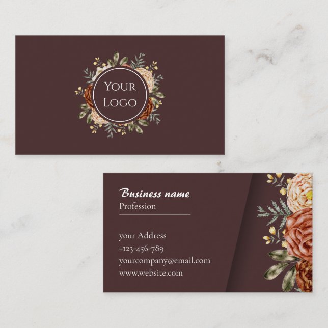 Elegant Watercolor Floral Beauty & Events  Business Card (Front/Back)