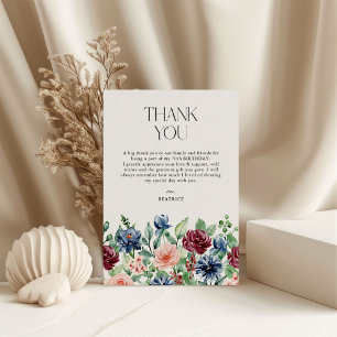 Elegant Watercolor Floral Birthday  Thank You Card