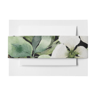 Elegant watercolor floral black and white   invitation belly band