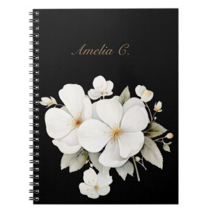 Elegant Watercolor Floral Black Notebook