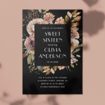 Elegant watercolor floral black Sweet 16 sixteen
