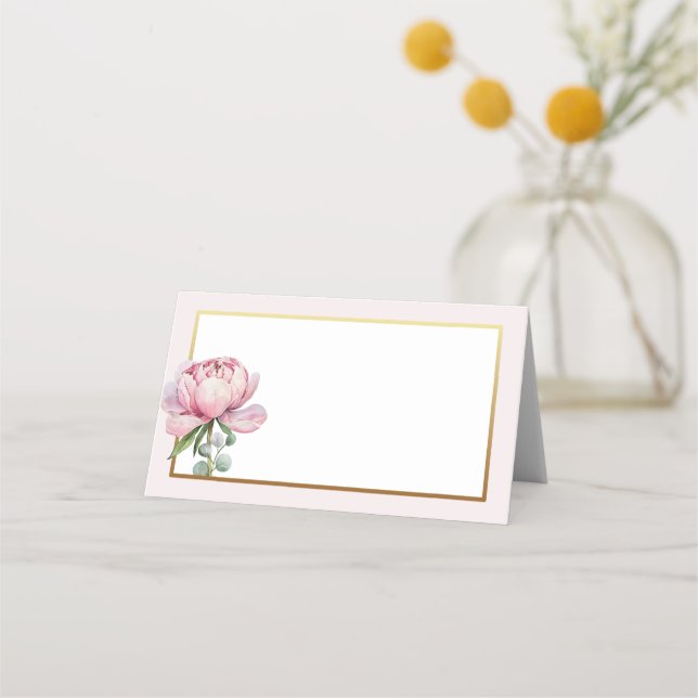Elegant Watercolor Floral Blank Place Card – Blush (Front)