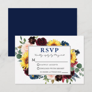 Elegant Watercolor Floral Blue Wedding RSVP Card