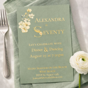 Elegant Watercolor Floral BlueGreen 70th Birthday 