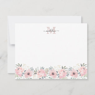 Elegant Watercolor Floral Blush Pink Monogram Card