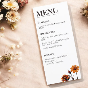 Elegant Watercolor Floral Bold Sunset Red Orange Menu