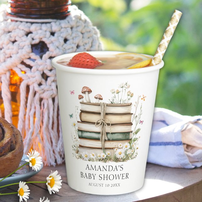 Elegant Watercolor Floral Books Baby Shower Paper Cups (Creator Uploaded)