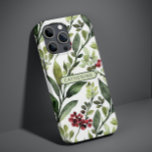 Elegant Watercolor Floral Botanical Name Case-Mate iPhone 14 Case<br><div class="desc">Elegant Watercolor Floral Botanical Name iPhone Smart Phone Cases features watercolor greenery with red berries and personalised with your custom name in the centre. Perfect as a gift for Christmas,  birthday,  holidays,  Mother's Day and more. Designed by © Evco Studio www.zazzle.co.nz/store/evcostudio</div>