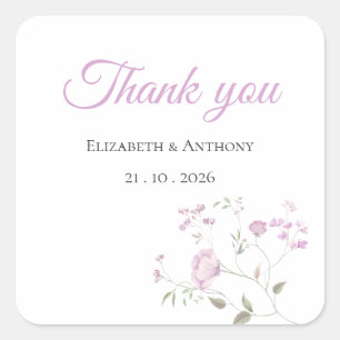 Elegant Watercolor Floral Botanical Wedding Favour Square Sticker