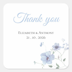 Elegant Watercolor Floral Botanical Wedding Favour Square Sticker
