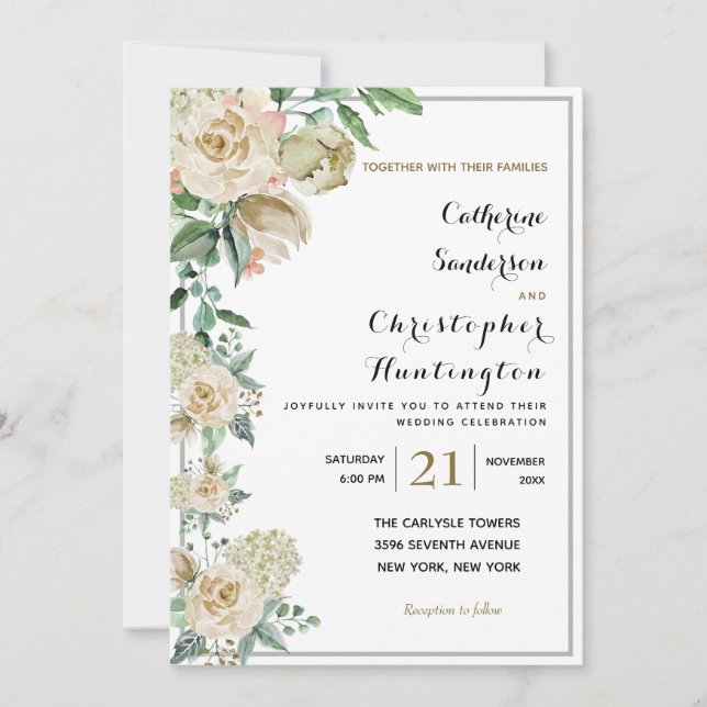 Elegant Watercolor Floral Botanical Wedding  Invitation (Front)