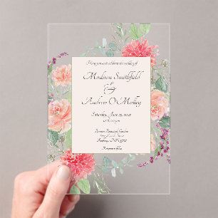Elegant Watercolor Floral Bouquet Acrylic Invitations