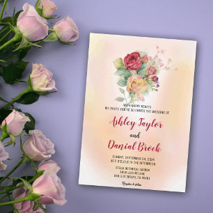 Elegant Watercolor Floral Bouquet Blush Wedding Invitation