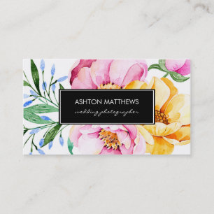 Elegant Watercolor Floral Bouquet Business Card