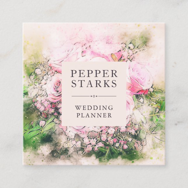 Elegant Watercolor Floral Bouquet | Business Card (Front)
