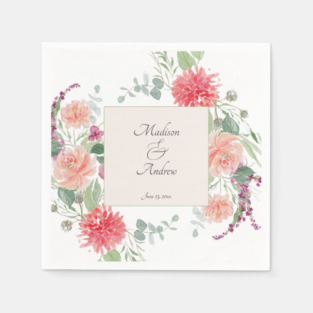 Elegant  Watercolor Floral Bouquet  Napkin (Front)