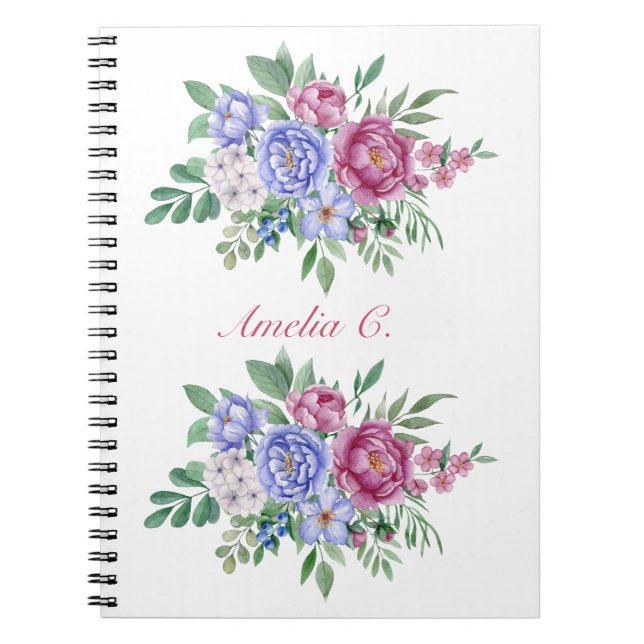 Elegant Watercolor Floral Bouquet White Notebook (Front)