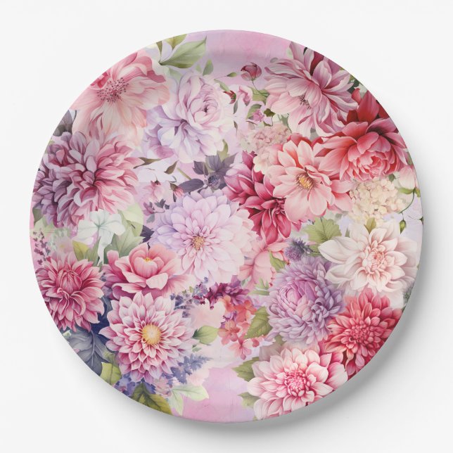 Elegant Watercolor Floral Bouquets Paper Plate (Front)
