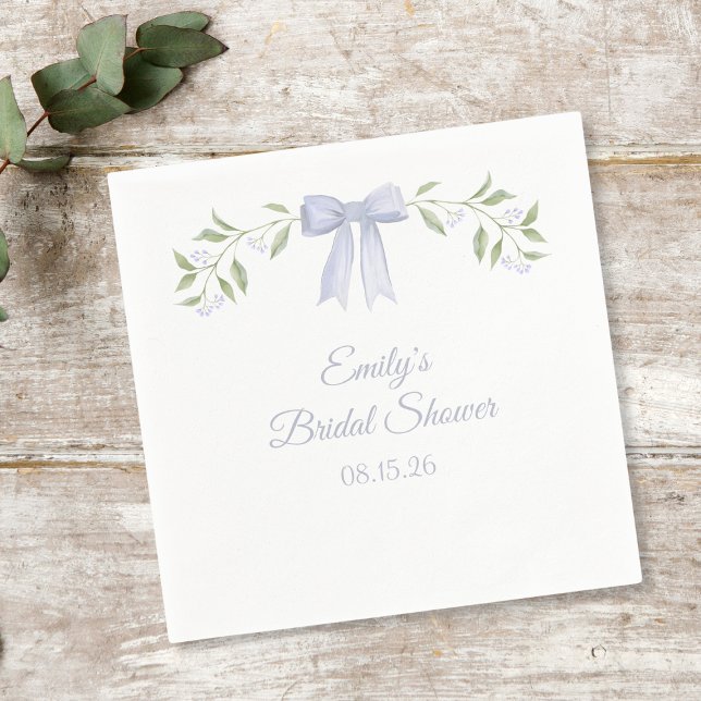 Elegant Watercolor Floral & Bow Chic Bridal Shower Napkin (Custom Floral Bridal Shower Napkins with Coquette Bow – Elegant Personalized Decor Bride to Be Party)