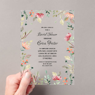 Elegant Watercolor Floral Bridal Shower Acrylic Invitations