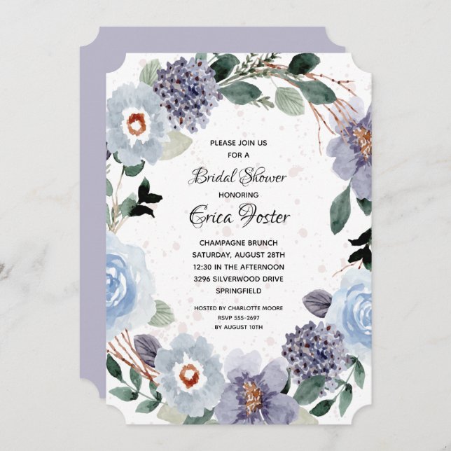 Elegant Watercolor Floral Bridal Shower Invitation (Front/Back)