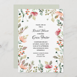 Elegant Watercolor Floral Bridal Shower Invitation