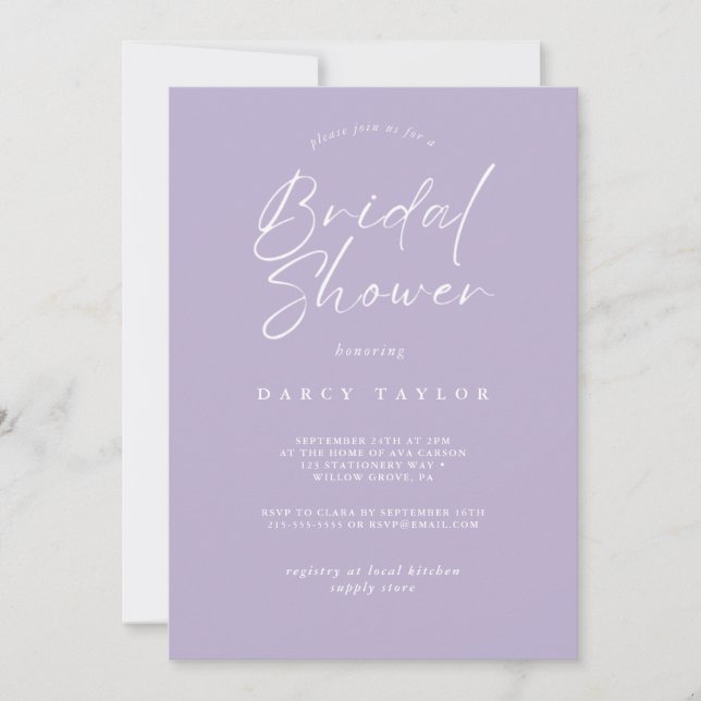 elegant,watercolor,floral,bridal shower lavender invitation (Front)