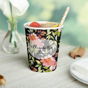 Elegant Watercolor Floral Bridal Shower Paper Cups